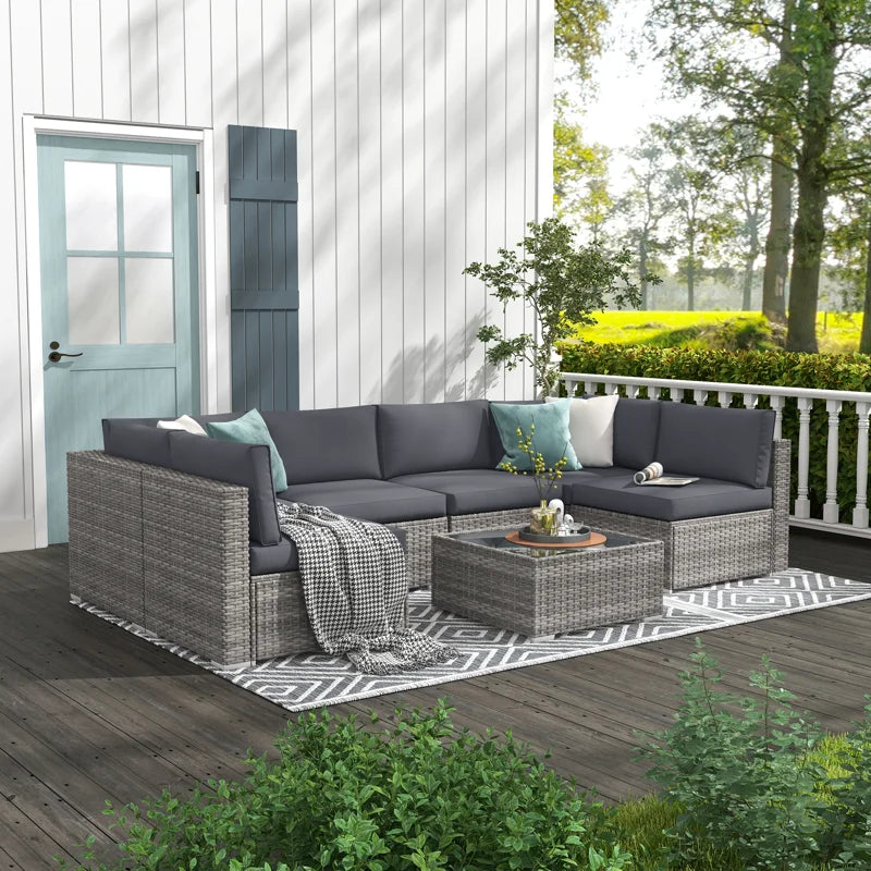 Algarin Wicker 6 - Person Modular Patio Conversation Set with Cushions
