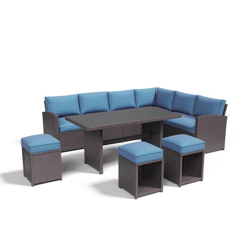 Atvars 8-Person Wicker Outdoor Sectional Seating Group with Storage Ottomans